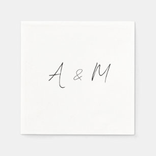 Minimal Script Monogram Boho Wedding Black White Napkin