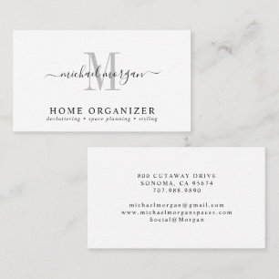Minimal Script Monogram Home Organizer Business Card