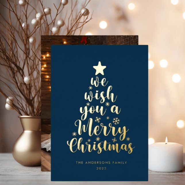 Minimal Script Navy Blue Merry Christmas  Foil Holiday Card (Creator Uploaded)