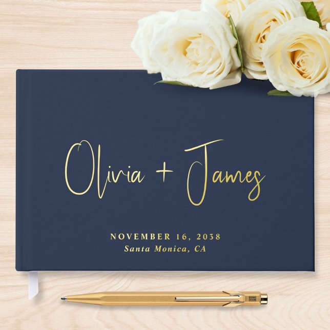 Minimal Script Navy Blue Wedding Guest Book (Creator Uploaded)
