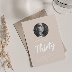 Minimal Script Photo 30th Birthday Champagne  Invitation
