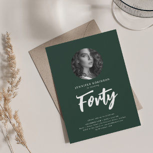 Minimal Script Photo 40th Birthday Party Emerald  Invitation