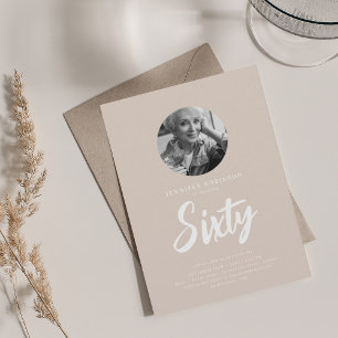 Minimal Script Photo 60th Birthday Champagne Invitation