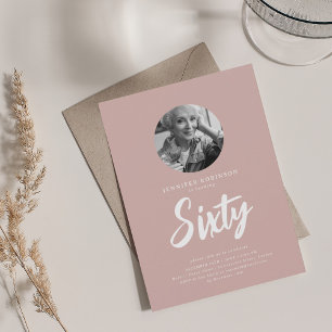 Minimal Script Photo 60th Birthday Dusty Rose  Invitation