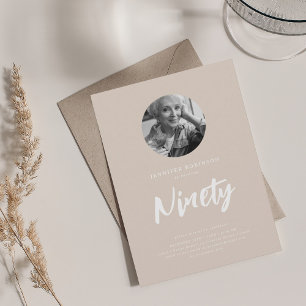 Minimal Script Photo 90th Birthday Champagne  Invitation