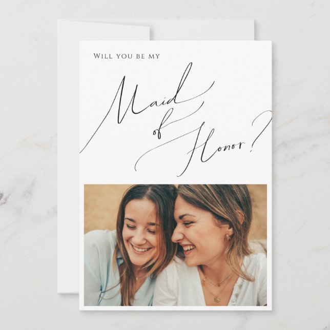 Minimal Script Photo Maid of Honour Proposal Card (Front)