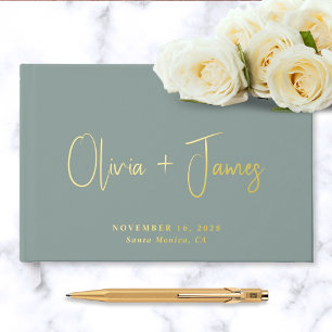 Minimal Script Photo Sage Green Wedding Guest Book