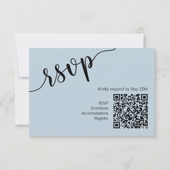 Minimal Script QR Code Light Blue RSVP  Card (Front)