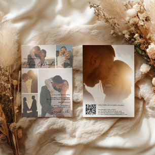 Minimal Script Qr code Names 6-Photo Grid Wedding  Invitation