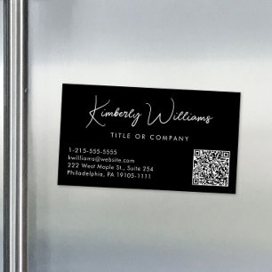 Minimal Script QR Code Professional Black Magnetic Business Card