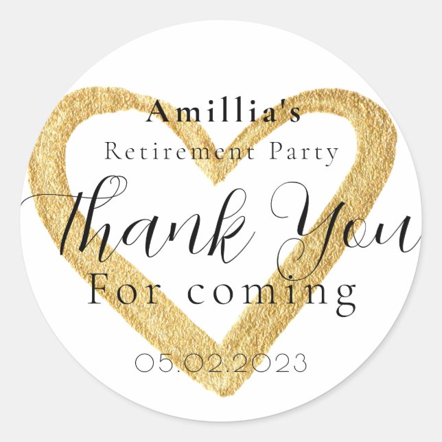 Minimal Script Retirement Party Thank You Favour Classic Round Sticker (Front)