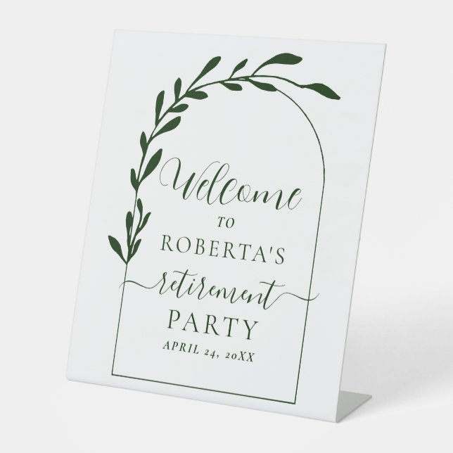 Minimal Script Retirement Party Welcome Pedestal Sign (Front)
