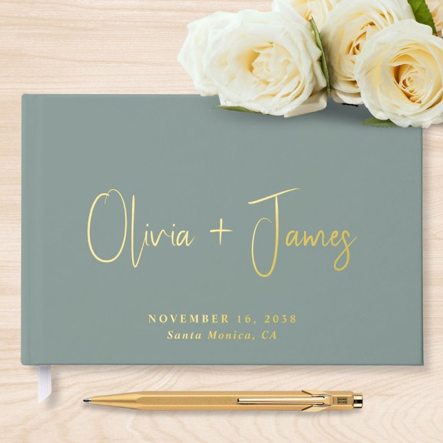 Minimal Script Sage Green Wedding Guest Book (Creator Uploaded)