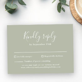 Minimal Script Sage Green Wedding RSVP Card