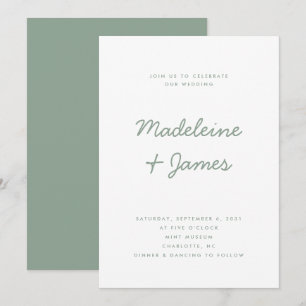 Minimal Script Simple Modern Sage Green Wedding Invitation