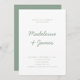 Minimal Script Simple Modern Sage Green Wedding Invitation
