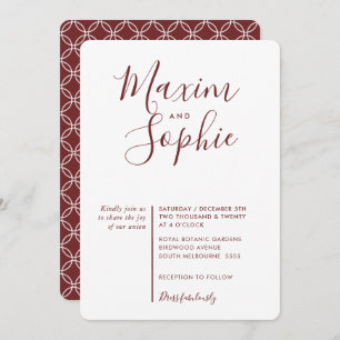 MINIMAL SCRIPT simple modern wedding dark red wine Invitation