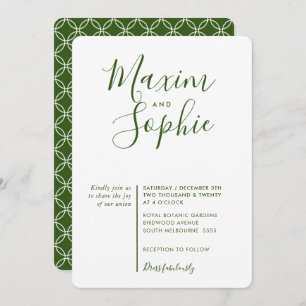 MINIMAL SCRIPT simple modern wedding forest green Invitation