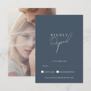 Minimal Script Slate Blue Wedding RSVP Card