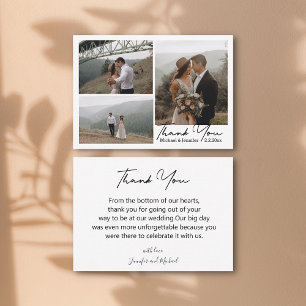 minimal script thank you 3 photos collage wedding  card