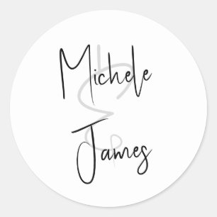 Minimal Script Typography Wedding Classic Round Sticker