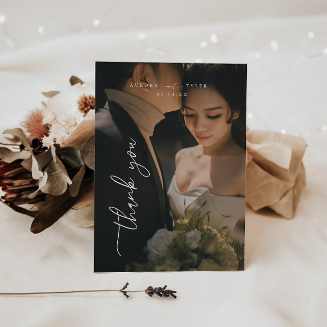 Minimal Script Wedding Full Photo Thank You Card (Creator Uploaded)