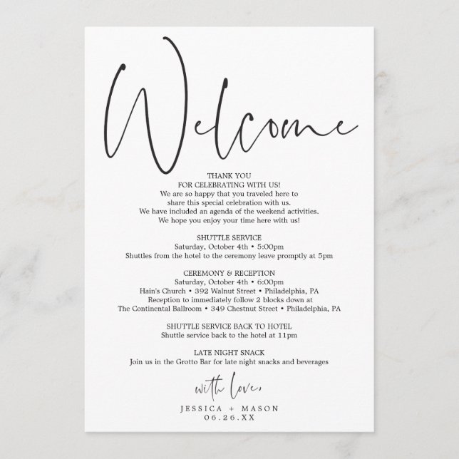 Minimal Script Wedding Itinerary - Wedding Welcome Programme (Front)