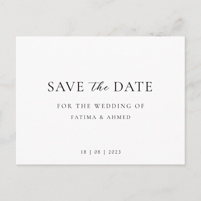 Minimal Script Wedding Non-Photo Save The Date Announcement Postcard (Front)
