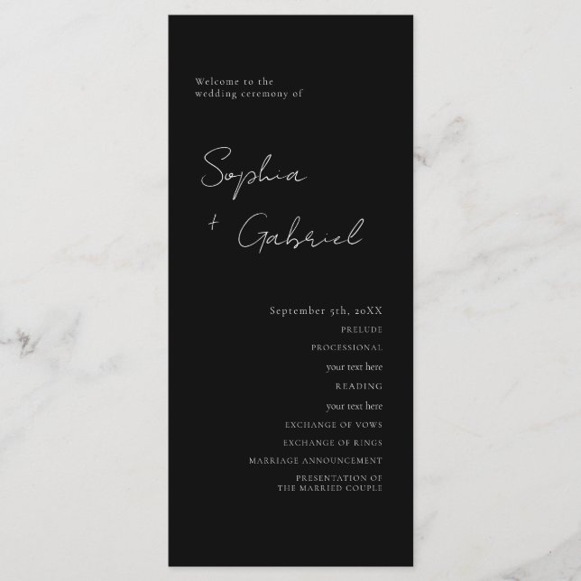 Minimal Script Wedding Program Programme (Front)