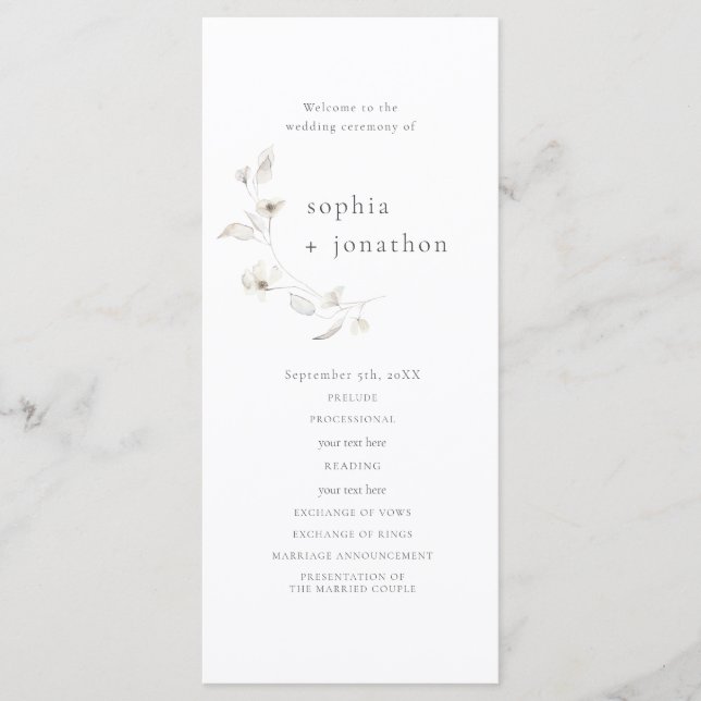 Minimal Script Wedding Program Programme (Front)