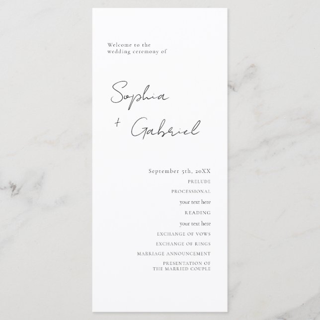 Minimal Script Wedding Program Programme (Front)