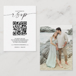 Minimal Script Wedding Website QR Code RSVP Enclosure Card
