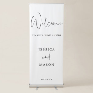 Minimal Script Wedding Welcome Banner with Stand