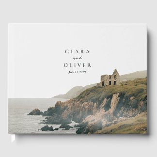 Minimal Sea Grey Olive Irish Coast Cliff Wedding Guest Book