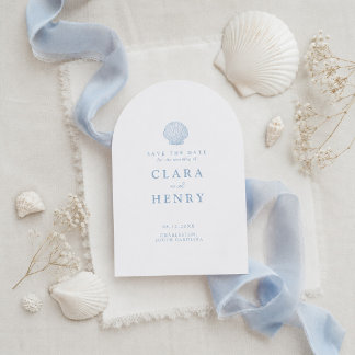 Minimal Seashell Coastal Wedding Save the Date Invitation