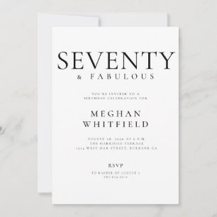 Minimal Seventy and Fabulous 70th Birthday Party Invitation