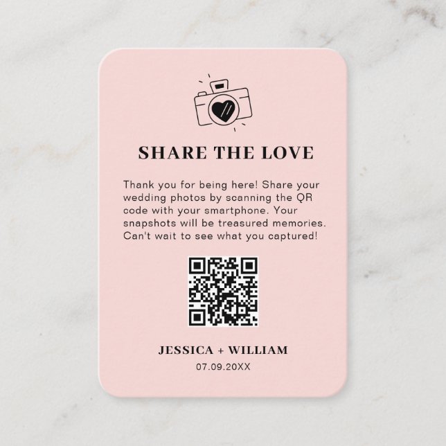 Minimal Share the Love QR code Sign Enclosure Card (Front)