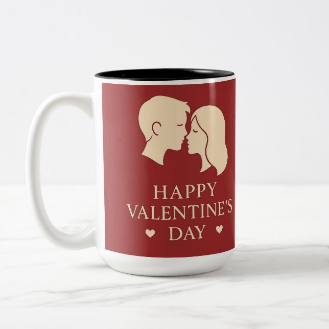 Minimal Silhouette Couple Happy Valentines Heart Two-Tone Coffee Mug (Left)