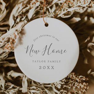 Minimal Silver 1st Christmas In Our New Home Photo Ceramic Tree Decoration