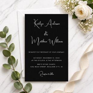 Minimal Silver Black Modern Elegant Script Wedding