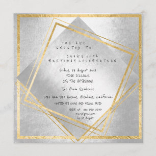 Minimal Silver Geometry Gold Square Birthday Party Invitation
