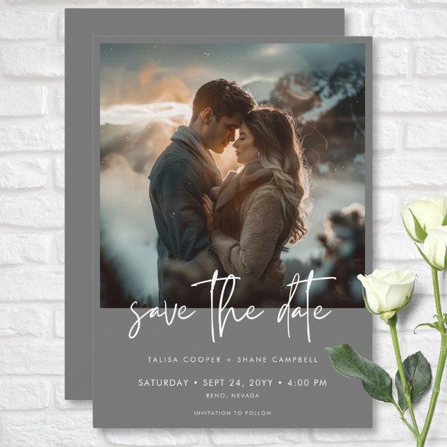 Minimal Silver Grey Modern Photo Wedding Save The Date (Minimal Silver Gray Modern Photo Wedding Save The Date)