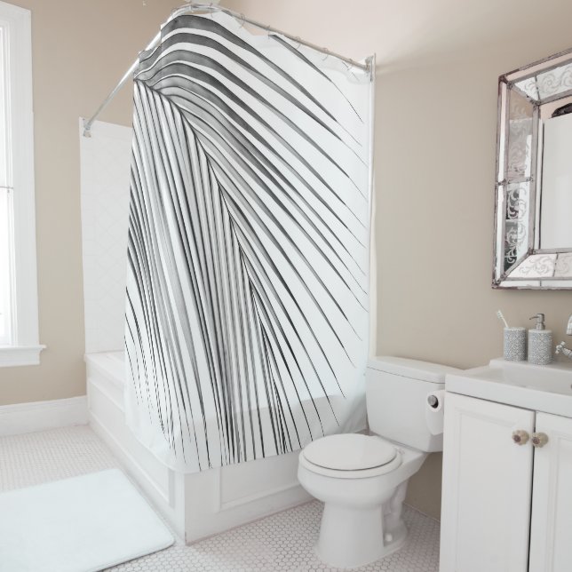Minimal Silver Grey Palm Leaf Dream #1 #tropical  Shower Curtain (In Situ)