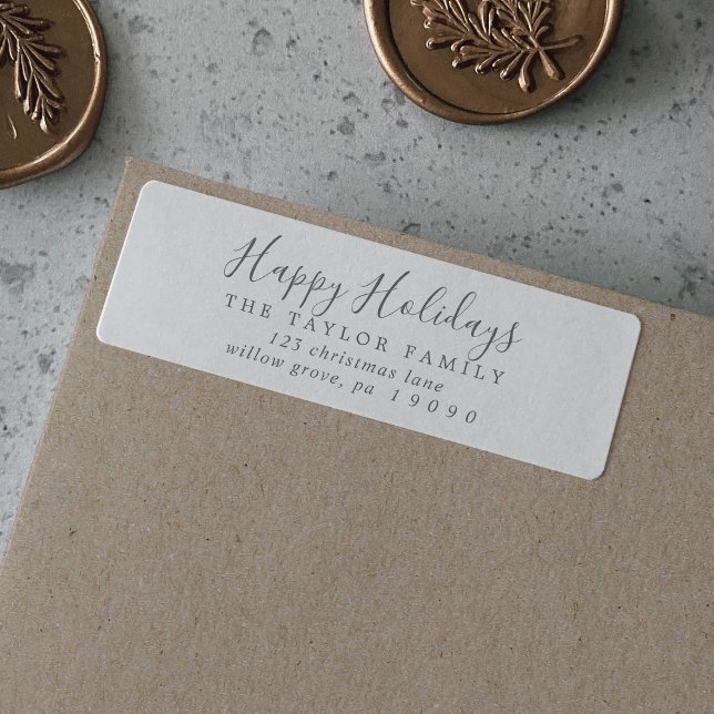 Minimal Silver Happy Holidays Return Address Label (Creator Uploaded)