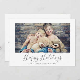 Minimal Silver Happy Holidays Year In Review Holiday Card