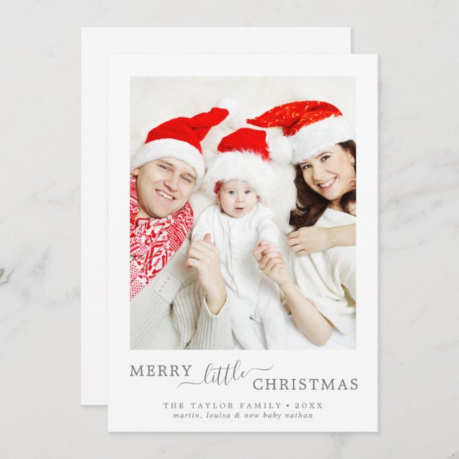 Minimal Silver Merry Little Christmas Birth Holiday Card (Front/Back)