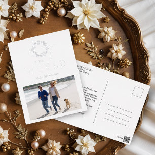 Minimal Silver Snowflakes Joy To The World Family Foil Holiday Postcard