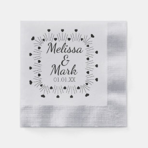 Minimal Simple Black Hearts Hand Drawn Silver Napkin