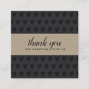 MINIMAL SIMPLE BLACK KRAFT HEART THANK YOU LOGO SQUARE BUSINESS CARD