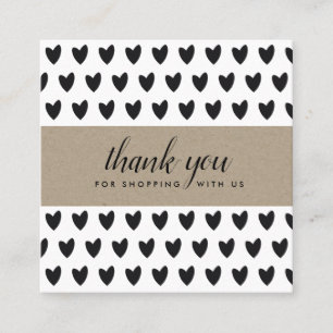 MINIMAL SIMPLE BLACK KRAFT HEART  THANK YOU LOGO SQUARE BUSINESS CARD